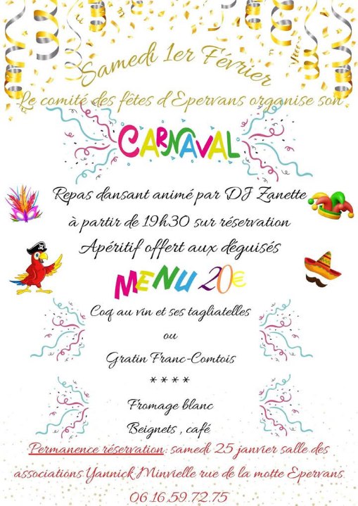 Carnaval du Comité des fêtes : venez vous inscrire à la salle des associations ce samedi 25 janvier 