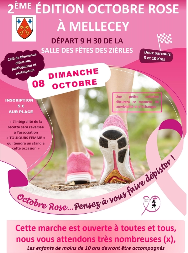 OCTOBRE ROSE - La commune de MELLECEY organise une marche de 5 ou 10 km ouverte à toutes et tous, dimanche 8 octobre 2023